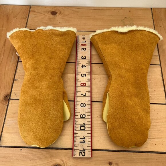 Klondike Suede Leather Mittens Gauntlet Style with Sherpa Poly Fleece Adult Sm - Picture 2 of 8